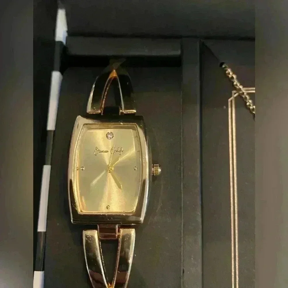Jessica Carlyle Watch, Necklace And Earring Purple Stone Set NIB